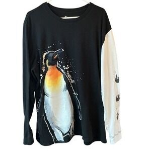 SeaWorld Penguin Graphic Long Sleeve T-Shirt Black‎ White 2X
